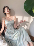 Ndyad Chinese style suspender satin pleated waist gentle temperament long skirt HZ1024