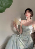 Ndyad Chinese style suspender satin pleated waist gentle temperament long skirt HZ1024