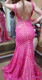 Ndyad V Neck Pink Sequins Mermaid Long Prom Dress HZ1024