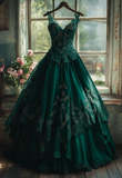 Ndyad A-line Sweetheart Neck Tulle Lace Long Prom Dress Applique Sweet Flower Wedding Dress HZ1024