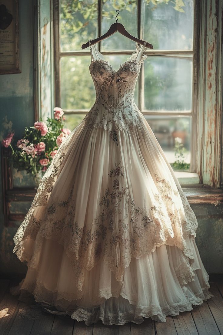 Ndyad A-line Sweetheart Neck Tulle Lace Long Prom Dress Applique Sweet Flower Wedding Dress HZ1024