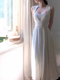 Ndyad style niche light luxury white straps dress elegant white birthday dress HZ1024