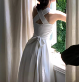 Ndyad style niche light luxury white straps dress elegant white birthday dress HZ1024