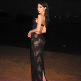 Ndyad Mermaid Spaghetti Strap Long Prom Dress See-through Evening Dress With Slit HZ1024
