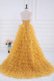 Ndyad A-line Strapless Tulle Sequined Long Prom Dress, Gold Sweet 16 Dress HZ1024