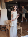Ndyad satin off-shoulder skirt with irregular waist and elegant hip-hugging style HZ1024