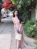 Ndyad satin off-shoulder skirt with irregular waist and elegant hip-hugging style HZ1024