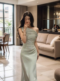 Ndyad satin off-shoulder skirt with irregular waist and elegant hip-hugging style HZ1024