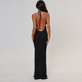 Ndyad Mermaid Halter Neck Long Ball Dress Backless Evening Dress HZ1024