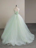 Ndyad Tulle Lace Strapless Long Prom Dress, Tulle Green Long Formal Dress HZ1024