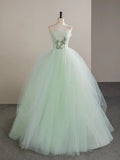 Ndyad Tulle Lace Strapless Long Prom Dress, Tulle Green Long Formal Dress HZ1024