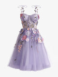 Ndyad Sweetheart Neckline Lavender Applique Mini Short Prom Dress Homecoming Dress HZ1024