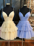 Ndyad Deep V Neck Tiered Short Prom Dress HZ1024
