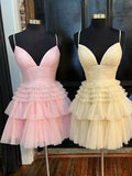 Ndyad Deep V Neck Tiered Short Prom Dress HZ1024