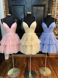 Ndyad Deep V Neck Tiered Short Prom Dress HZ1024