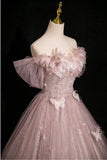 Ndyad Tulle Sequins Off the Shoulder Butterfly Flower Prom Dress HZ1024