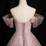 Ndyad Tulle Sequins Off the Shoulder Butterfly Flower Prom Dress HZ1024