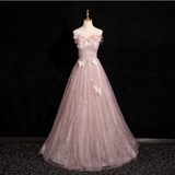 Ndyad Tulle Sequins Off the Shoulder Butterfly Flower Prom Dress HZ1024