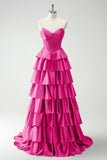 Ndyad A-line strapless sweetheart neck satin simple long prom dress HZ1024