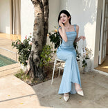 Ndyad Mermaid Spaghetti Strap Simple Long Prom Dress HZ1024