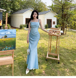 Ndyad Mermaid Spaghetti Strap Simple Long Prom Dress HZ1024
