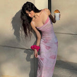 Ndyad Print Spaghetti Strap Mesh Backless Suspender Dress HZ1024