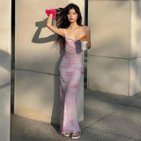 Ndyad Print Spaghetti Strap Mesh Backless Suspender Dress HZ1024