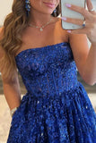 Ndyad Sequined Lace Strapless Long Prom Dress with Pocketss HZ1024