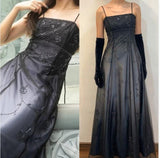 Ndyad Blue Gradient Empire Prom Dresses Backless Romantic Beaded Evening Dresses Guest Dresses HZ1024