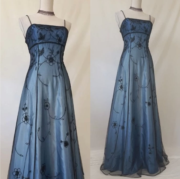 Ndyad Blue Gradient Empire Prom Dresses Backless Romantic Beaded Evening Dresses Guest Dresses HZ1024