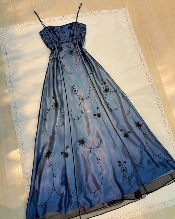 Ndyad Blue Gradient Empire Prom Dresses Backless Romantic Beaded Evening Dresses Guest Dresses HZ1024