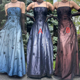 Ndyad Blue Gradient Empire Prom Dresses Backless Romantic Beaded Evening Dresses Guest Dresses HZ1024