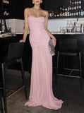 Ndyad Mermaid Pink Long Prom Dresses Formal Graduation Party Dress Evening Dress HZ1024