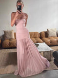 Ndyad Mermaid Pink Long Prom Dresses Formal Graduation Party Dress Evening Dress HZ1024