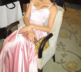 Ndyad Spaghetti Straps A Line Prom Dress Satin Pink Long Bridesmaid Dresses HZ1024