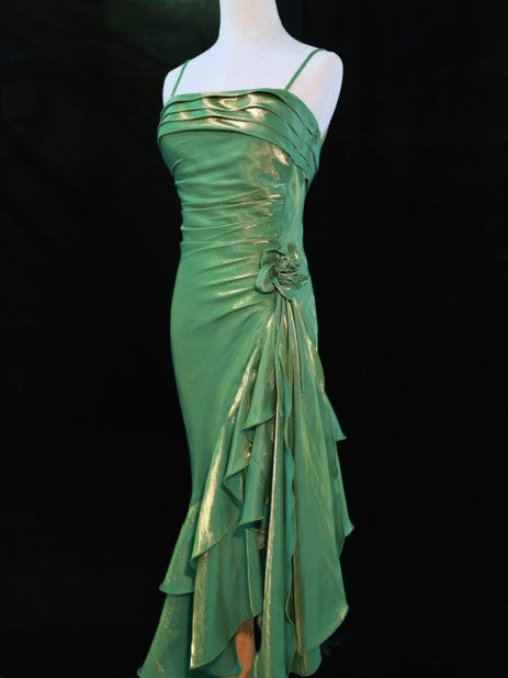 Ndyad Spaghetti Straps Chiffon Satin Ruffled Prom Dresses Fairytale Party Dresses HZ1024
