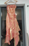 Ndyad Spaghetti Straps Chiffon Satin Ruffled Prom Dresses Fairytale Party Dresses HZ1024