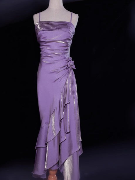 Ndyad Spaghetti Straps Chiffon Satin Ruffled Prom Dresses Fairytale Party Dresses HZ1024