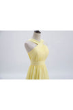 Ndyad Front Pale Yellow Pleated Chiffon Long Bridesmaid Dress Long Prom Dress HZ1024