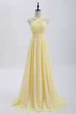Ndyad Front Pale Yellow Pleated Chiffon Long Bridesmaid Dress Long Prom Dress HZ1024