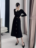 Ndyad high-end heavy-duty Hepburn style long-sleeved autumn and winter knitted long skirt HZ1024