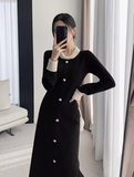 Ndyad high-end heavy-duty Hepburn style long-sleeved autumn and winter knitted long skirt HZ1024