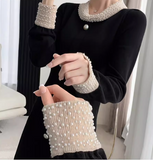 Ndyad high-end heavy-duty Hepburn style long-sleeved autumn and winter knitted long skirt HZ1024