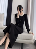 Ndyad high-end heavy-duty Hepburn style long-sleeved autumn and winter knitted long skirt HZ1024