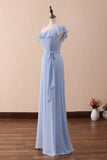 Evafashion A-Line One-Shoulder Ruffled Chiffon Long Bridesmaid Dress Prom Dress HZ1024