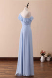 Evafashion A-Line One-Shoulder Ruffled Chiffon Long Bridesmaid Dress Prom Dress HZ1024