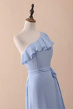 Evafashion A-Line One-Shoulder Ruffled Chiffon Long Bridesmaid Dress Prom Dress HZ1024