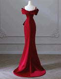 Ndyad Mermaid Off Shoulder Satin Long Prom Dress Dress, Simple Evening Dress HZ1024