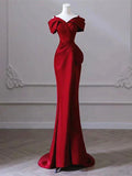Ndyad Mermaid Off Shoulder Satin Long Prom Dress Dress, Simple Evening Dress HZ1024