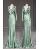 Ndyad Mermaid Satin V-neck Long Prom Dress Dress, Simple Evening Dress HZ1024